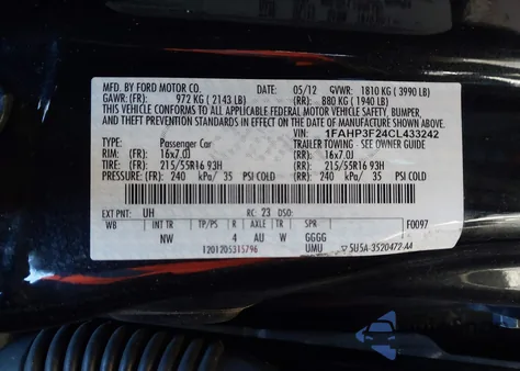 2012 Ford Focus Se from USA, damaged, VIN 1FAHP3F24CL433242